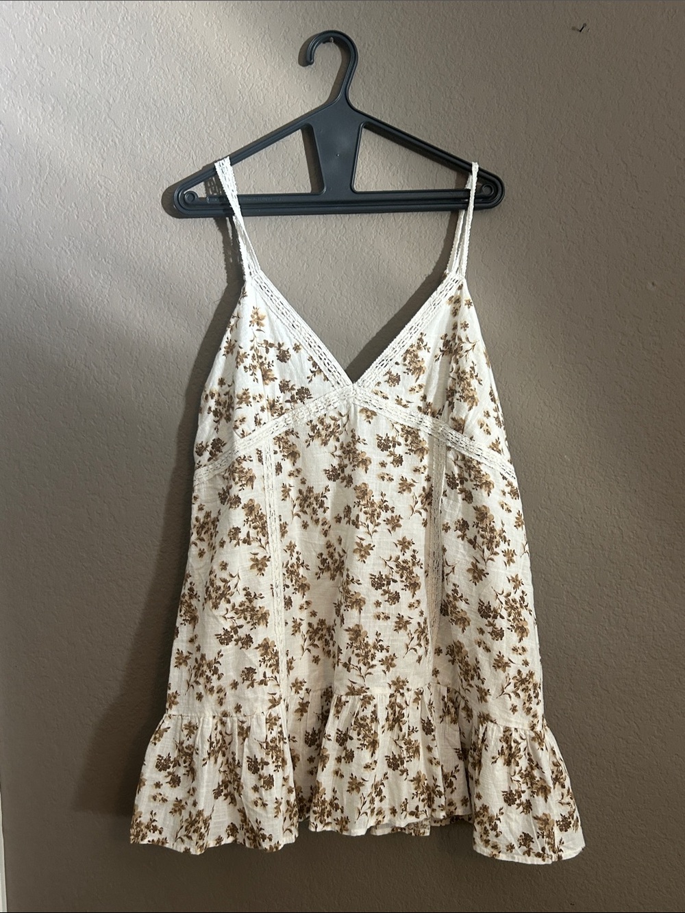 No Boundaries Cream Floral Mini Slip Dress with Brown Print